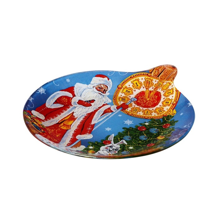 Блюдо новогоднее стеклянное сервировочное Доляна &laquo;Ёлочная игрушка. 5 минут&raquo;, 18,2&times;15,5 см