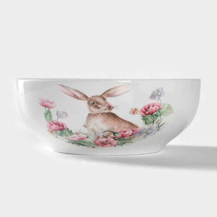 Салатник фарфоровый Доляна «Зайка», 600 мл, d=15,5 см, цвет белый Салатник фарфоровый Доляна «Зайка», 600 мл, d=15,5 см, цвет белый