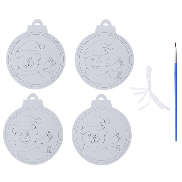 Ёлочное украшение под раскраску «Мишка» 4 шт., кисть Ёлочное украшение под раскраску «Мишка» 4 шт., кисть