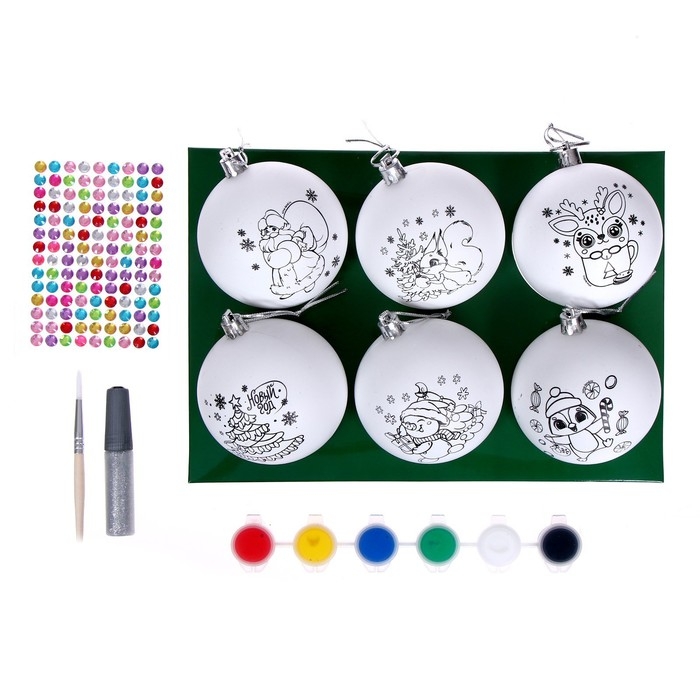 Ёлочные шары под раскраску на новый год &laquo;Время сказки&raquo;, d=7 см, 6 шт, новогодний набор для творчества