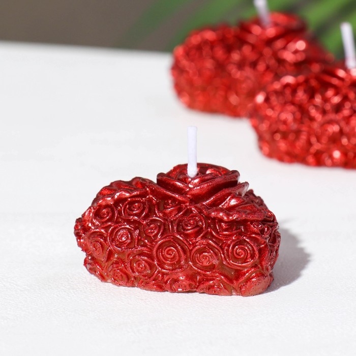 Набор свечей Набор свечей "Сердце в розой", 3 шт, 5х2,5см, красный