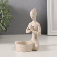 Подсвечник полистоун на 1 свечу "Девушка. Приветствие" белый в крапинку 8,5х8,8х11,7 см