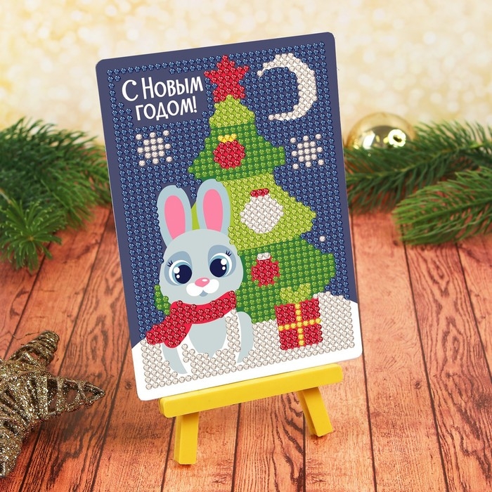 Алмазная мозаика на новый год с частичным заполнением для детей на подставке &laquo;Ёлка&raquo;, 10 х 15 см, новогодний набор для творчества