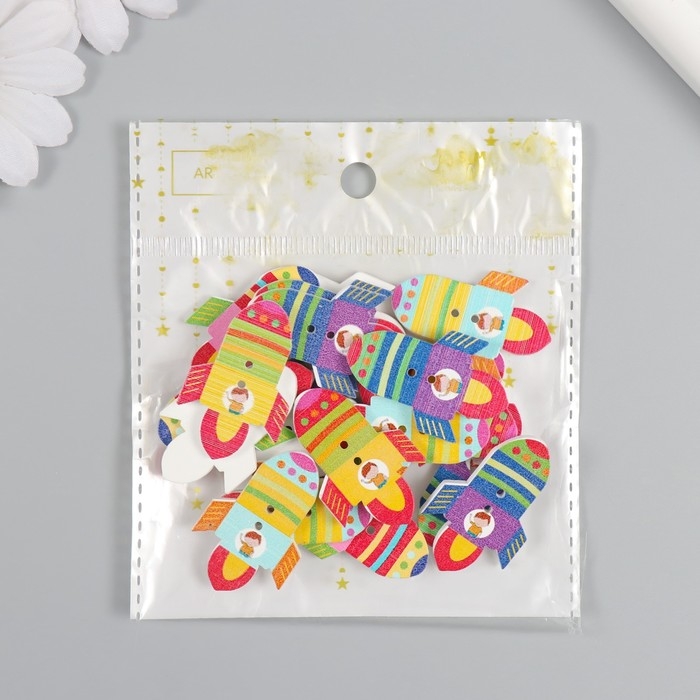 Пуговицы дерево для творчества 2 прокола "Ракета" набор 20 шт 2,3х3,6 см