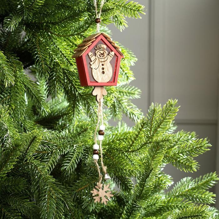 Ёлочная игрушка &laquo;Домик со снеговиком&raquo;, от батареек, свечение тёплое белое