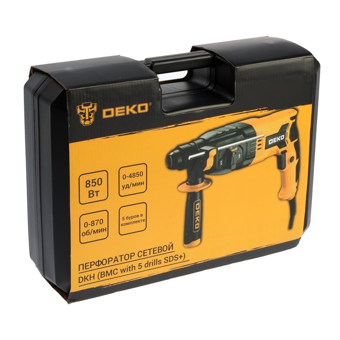 Перфоратор DEKO DKH, 850 Вт, SDS+, 4850 уд/мин, 3 Дж, кейс, набор из 5 буров Перфоратор DEKO DKH, 850 Вт, SDS+, 4850 уд/мин, 3 Дж, кейс, набор из 5 буров