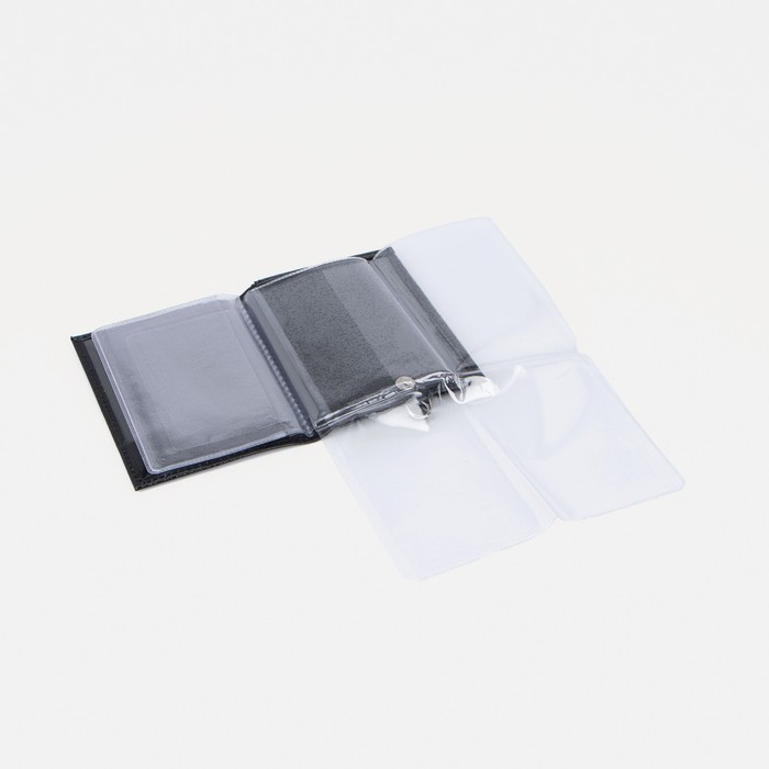 Обложка для удостоверения и автодокументов на кнопке, цвет чёрный Обложка для удостоверения и автодокументов на кнопке, цвет чёрный