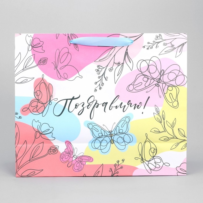 Пакет подарочный крафтовый с пластиковым окном, упаковка, &laquo;Поздравляю&raquo;, 31 х 26 х 10 см