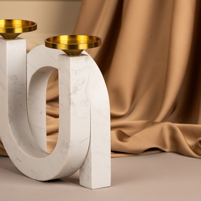 Подсвечник латунь, мрамор &laquo;Камелия&raquo; 19 х 18 х 8 см