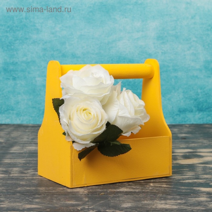 Кашпо деревянное 20&times;12.5&times;20 см Стелла Моно, с ручкой, жёлтый Дарим Красиво
