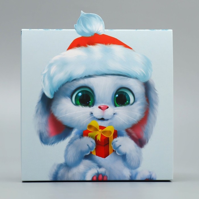 Подарочная коробка новогодняя складная &laquo;Зайчик с подарком&raquo;, 15 х 15 х 8 см, Новый год
