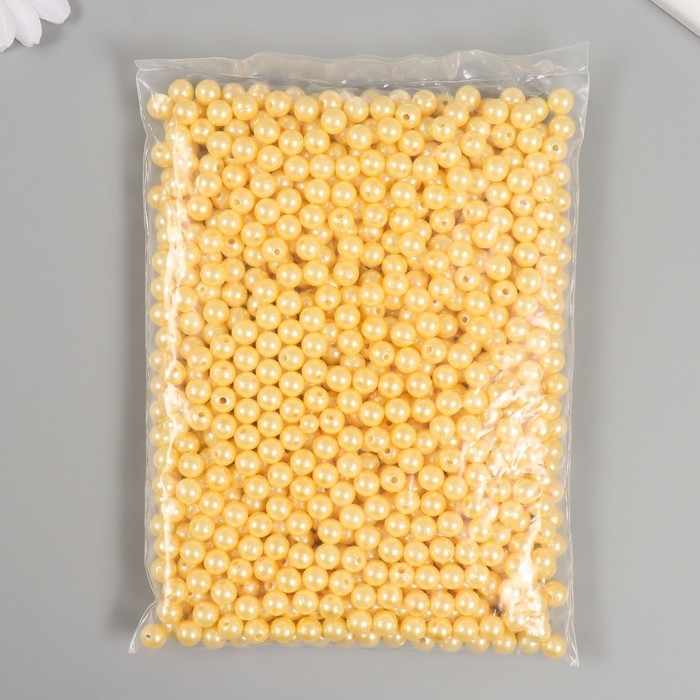 Набор бусин "Жемчуг" d 8 мм, 250 гр, светло-жёлтый