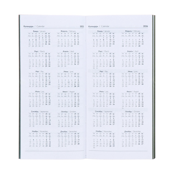 Еженедельник датированный 2025 года, 80х165 мм, 64 листа ESCALADA, мягкая обложка из искусственной кожи, блинтовое тиснение, блок 70 г/м&sup2;, зелёный