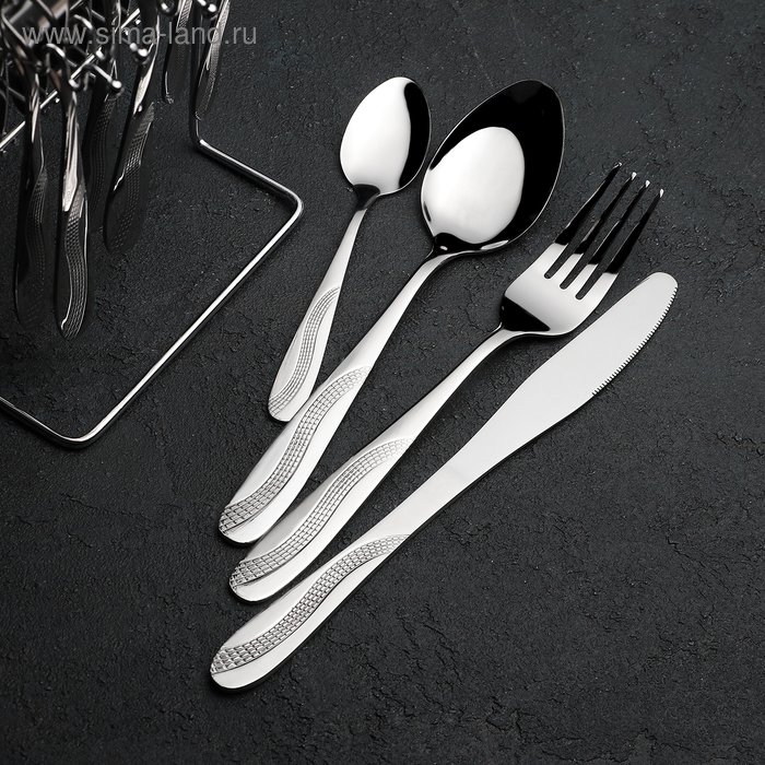 Набор столовых приборов из нержавеющей стали &laquo;Водопад&raquo;, 24 предмета, на подставке, цвет серебряный
