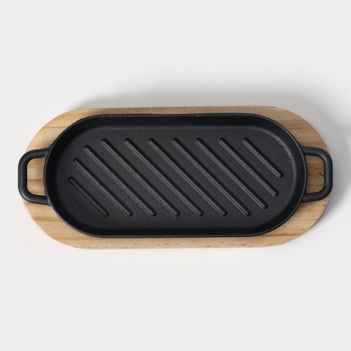 Сковорода на деревянной подставке &laquo;Овал гриль&raquo;, с ручками 26&times;10&times;2,5 см