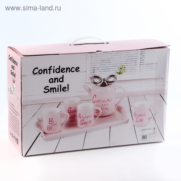 Набор керамический чайный на подставке &laquo;Бант&raquo;, 5 предметов: чайник 900 мл, 4 кружки 200 мл