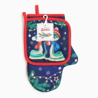 Набор кухонный Доляна "Теплых объятий": прихватка 17х17 см, варежка-прихватка 20х28 см, 35% хлопок