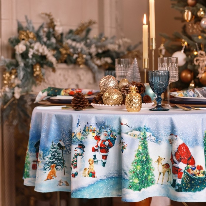 Скатерть Этель &laquo;Рождественский вечер&raquo;, d=220 см, 100% хл, саржа 190 г/м2