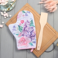 Кухонный набор «Улыбнись», варежка-прихватка 20х28 см, лопатка деревянная Кухонный набор «Улыбнись», варежка-прихватка 20х28 см, лопатка деревянная