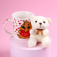 Набор &laquo;Люблю тебя&raquo;, игрушка в кружке, мишка, цвет МИКС
