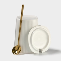 Кружка Simple, 320 мл, 14,5&times;10,5&times;8,5 см, с крышкой и ложкой, керамика, белая