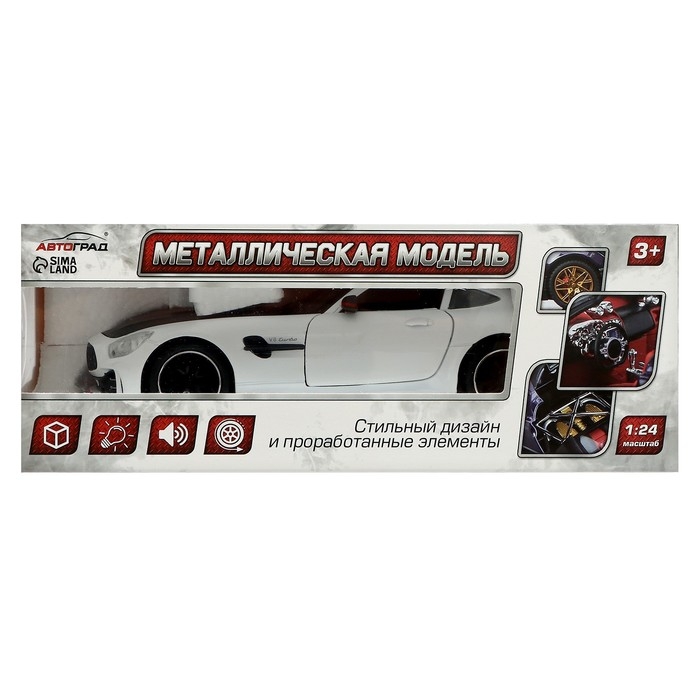 Машина металлическая, 1:24, инерционная, открываются двери, капот, багажник, цвет белый Машина металлическая, 1:24, инерционная, открываются двери, капот, багажник, цвет белый