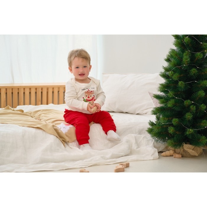 Комплект: джемпер и брюки Крошка Я &laquo;Новогодние зверята&raquo;, рост 74-80 см, цвет красный/белый