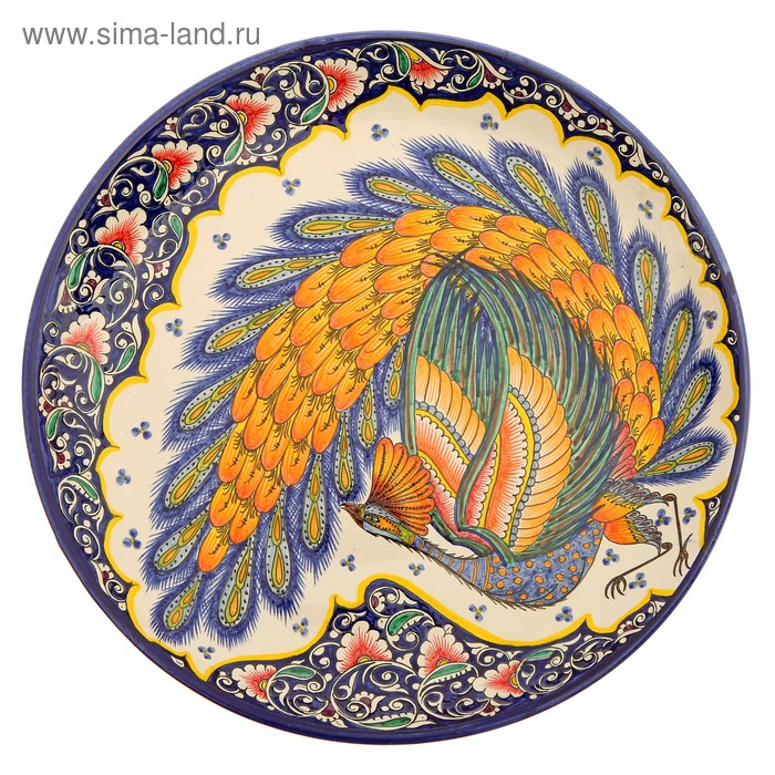 Ляган Риштанская Керамика "Жар-птица", 36 см, микс