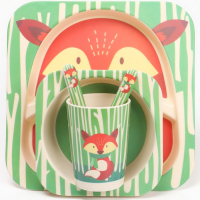 Набор детской посуды &laquo;Лисичка&raquo;, из бамбука, 5 предметов: тарелка, миска, стакан, столовые приборы