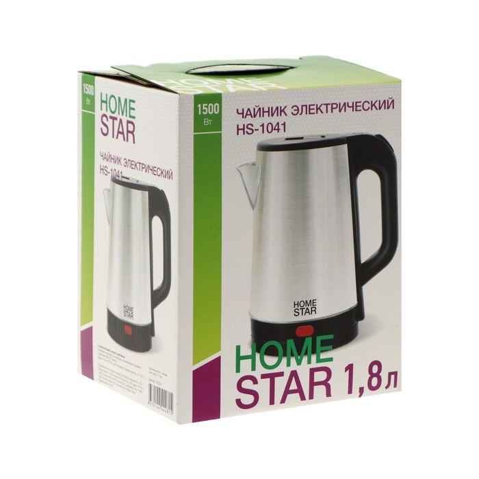 Чайник электрический Homestar HS-1041, металл, 1.8 л, 1500 Вт, серебристо-чёрный Чайник электрический Homestar HS-1041, металл, 1.8 л, 1500 Вт, серебристо-чёрный