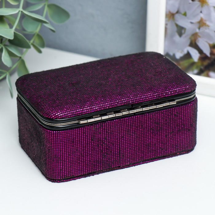 Шкатулка кожзам для украшений Шкатулка кожзам для украшений "Мелкие квадратики. Фиолет" 6х7х12 см
