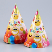 Набор бумажной посуды одноразовый Смайлы»: 6 тарелок, 1 гирлянда, 6 стаканов, 6 колпаков Набор бумажной посуды одноразовый Смайлы»: 6 тарелок, 1 гирлянда, 6 стаканов, 6 колпаков