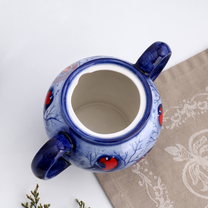 Сахарница Сахарница "Снегири", уют, 16 х 22 см, гжель