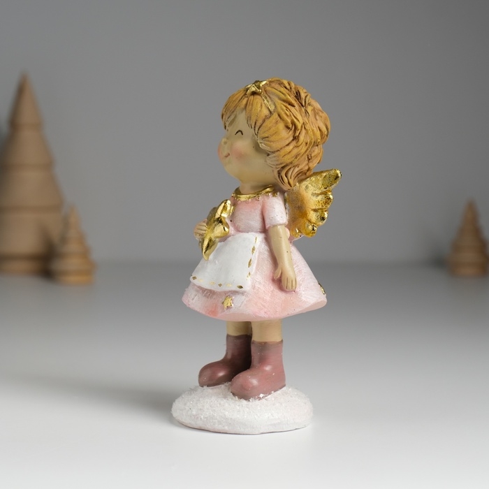 Сувенир полистоун "Ангелочек в розовом платье и белом фартуке" МИКС 6,5х5х12,5 см