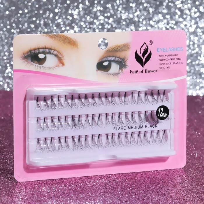 Ресницы для наращивания, пучки, 12 мм, 60 пучков, цвет чёрный Ресницы для наращивания, пучки, 12 мм, 60 пучков, цвет чёрный