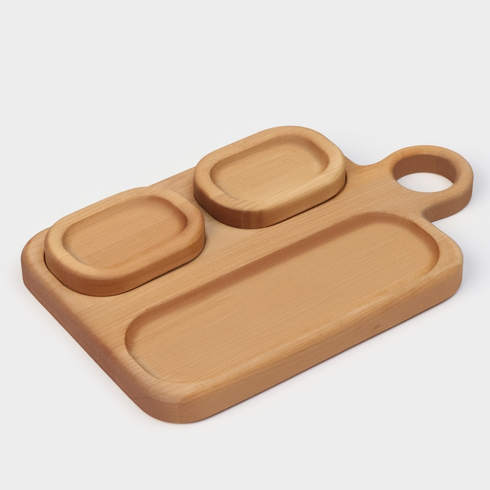 Подарочный набор деревянной посуды Adelica, доска сервировочная 3 секции, 2 менажницы съёмные, масло в подарок 100 мл, берёза Подарочный набор деревянной посуды Adelica, доска сервировочная 3 секции, 2 менажницы съёмные, масло в подарок 100 мл, берёза