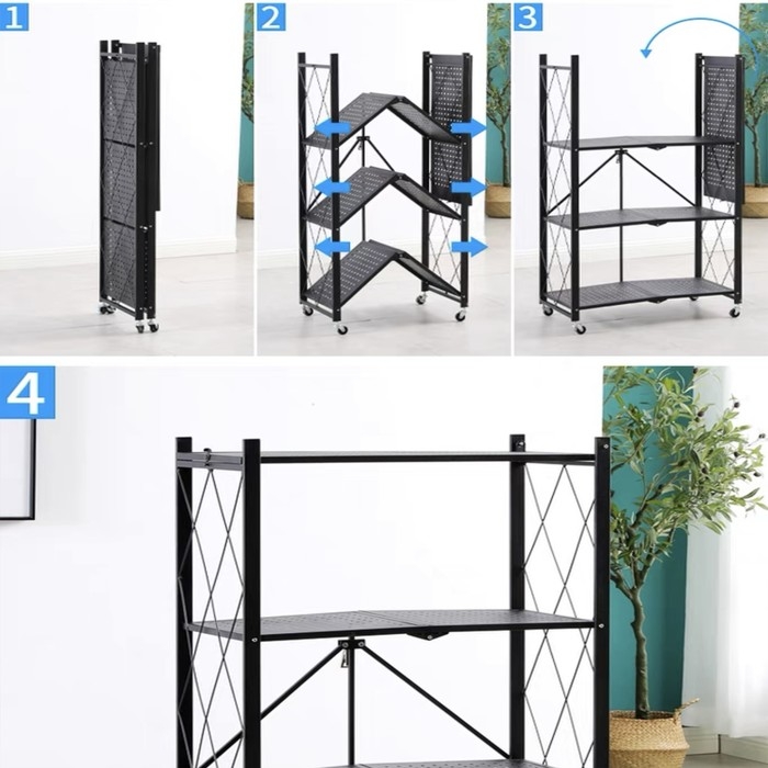 Стеллаж складной на колесах, 5 полок, 72&times;36&times;162,5см, цвет чёрный матовый