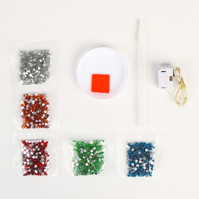 Алмазная мозаика на новый год для детей с частичным заполнением в рамке с гирляндой &laquo;Дед Мороз&raquo;, новогодний набор для творчества