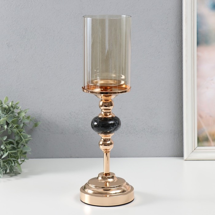 Подсвечник металл, стекло на 1 свечу Подсвечник металл, стекло на 1 свечу "Этна" d-8 см, золото 11,5х11,5х38,5 см