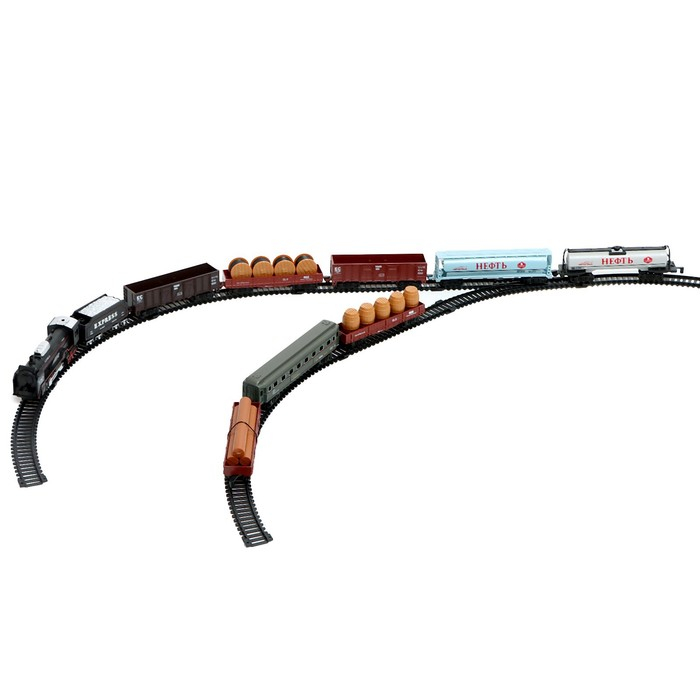 Железная дорога &laquo;Товарный поезд&raquo;, с 9 вагонами, работает от батареек, свет