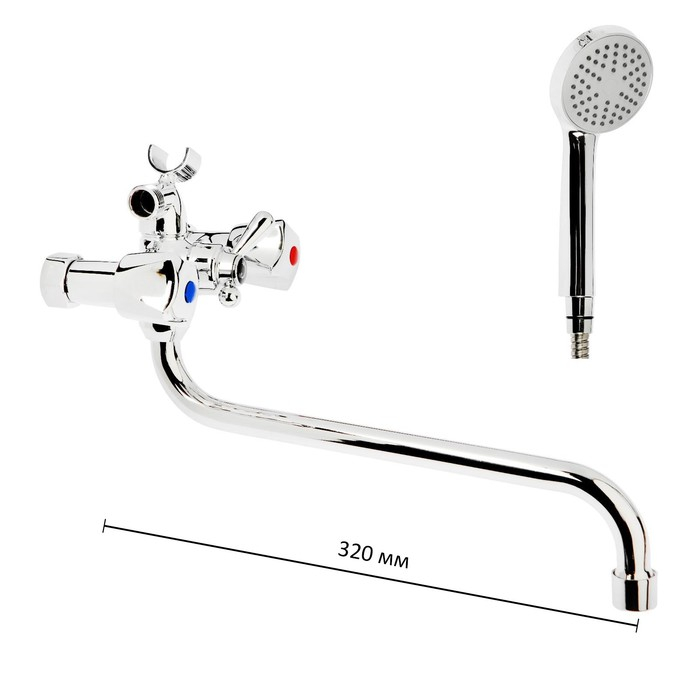 Смеситель для ванны Смеситель для ванны "Центр Сантехники" 3399, двухвентильный, настенный, с душевым набором, латунь, хром