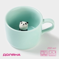 Кружка керамическая с фигуркой на дне &laquo;Зверята. Панда&raquo;, 250 мл, 11,5&times;9&times;6,5 см, цвет бирюзовый