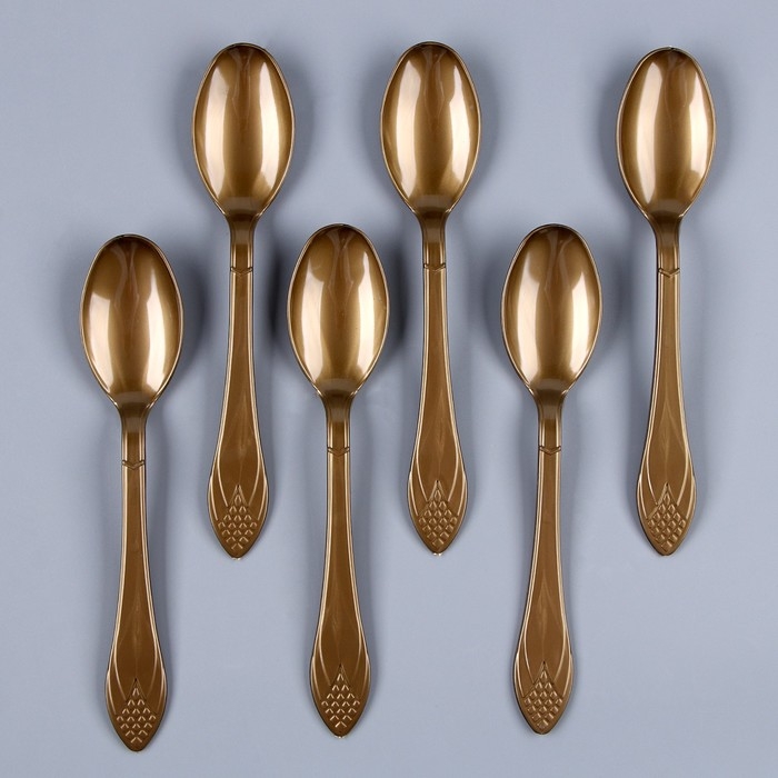 Ложки пластиковые, в наборе 6 шт., цвет золото Ложки пластиковые, в наборе 6 шт., цвет золото