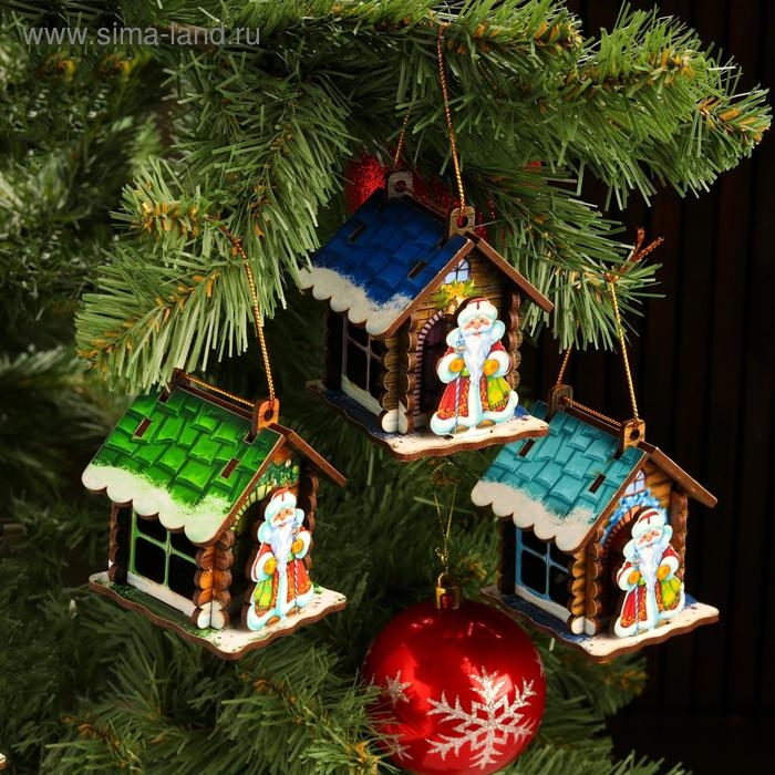 Игрушка на ёлку "Домик" с Дедом морозом, микс, 9х6,5х6,5см