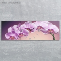 Часы настенные, модульные, серия: Цветы, "Фиолетовые орхидеи", 35х110 см Часы настенные, модульные, серия: Цветы, "Фиолетовые орхидеи", 35х110 см