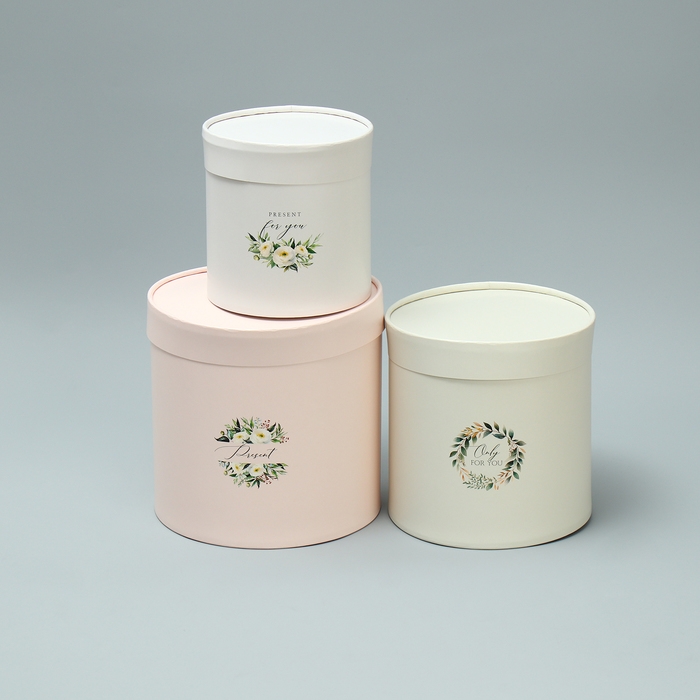 Набор шляпных коробок 3 в 1, упаковка подарочная, &laquo;Эко&raquo;, 13 х 13 - 18 х 18 см