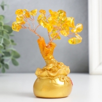 Сувенир бонсай "Денежное дерево с янтарём в золотом мешке" 36 камней МИКС 11,5х4,5х4,5 см