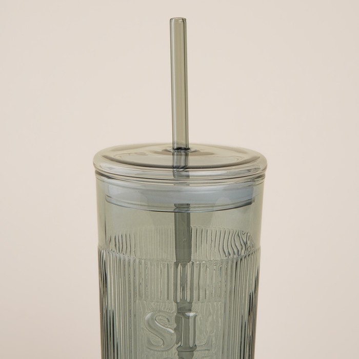 Стакан стеклянный с силиконовой трубочкой SL Home «Идиллия», 650 мл, 8,5×24 см, цвет зелёный Стакан стеклянный с силиконовой трубочкой SL Home «Идиллия», 650 мл, 8,5×24 см, цвет зелёный