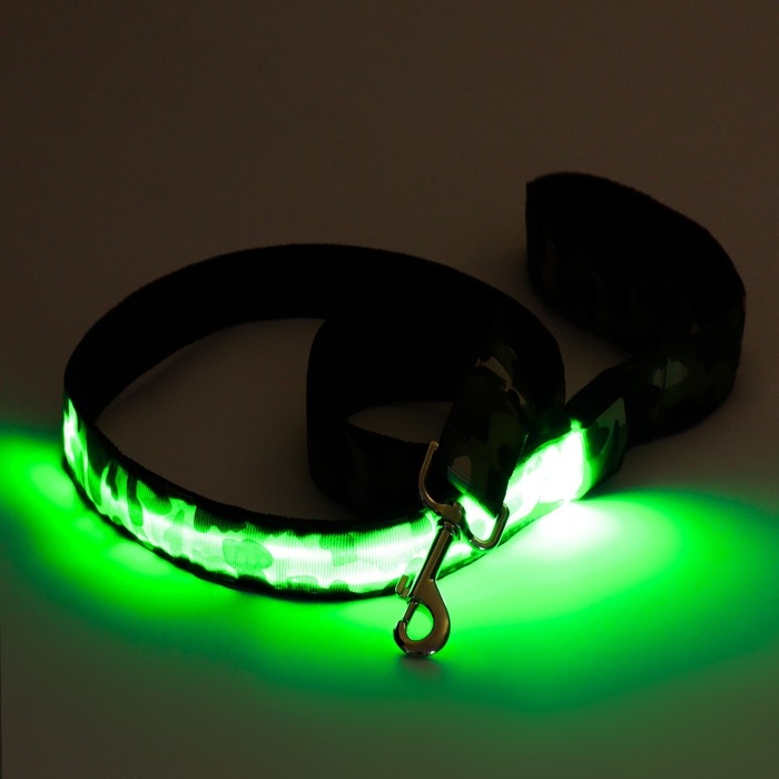 Поводок с подсветкой Милитари 3 режима свечения, 120 х 2,5 см, хаки Поводок с подсветкой Милитари 3 режима свечения, 120 х 2,5 см, хаки