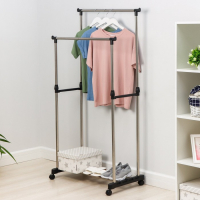 Стойка - вешалка напольная для одежды Доляна, телескопическая, 2 перекладины, подставка для обуви, 80&times;43&times;90(160) см